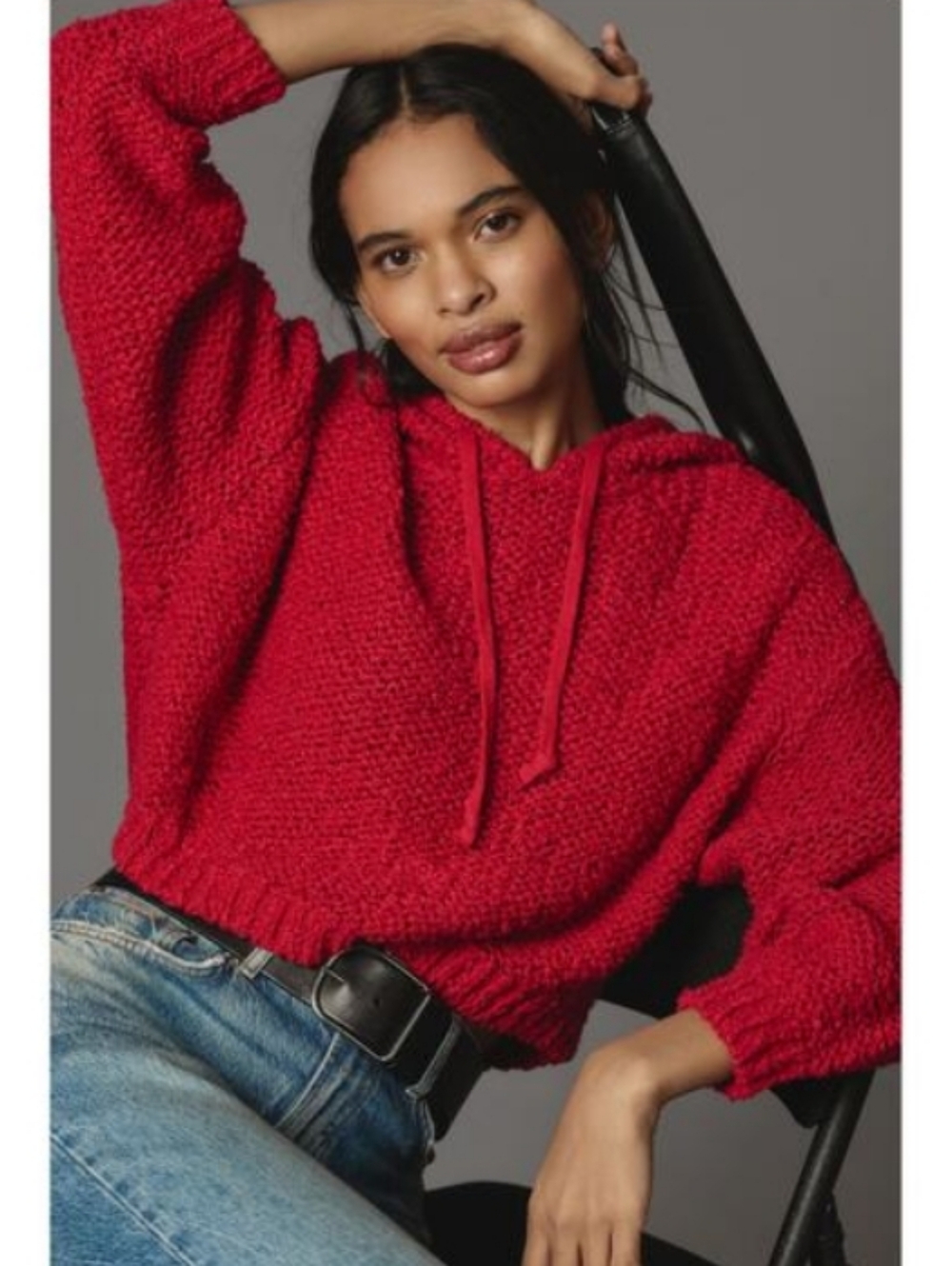 Pilcro Red Knit Crop Hoodie